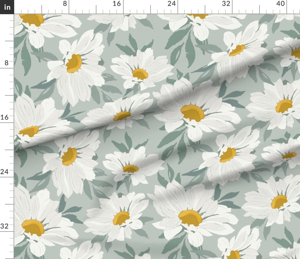 Mint Green Floral Garden Daisy Botanical Spring Party Modern Large Scale Custom Printed Fabric by Spoonflower Various Fabrics by the Yard or Fat Quarter